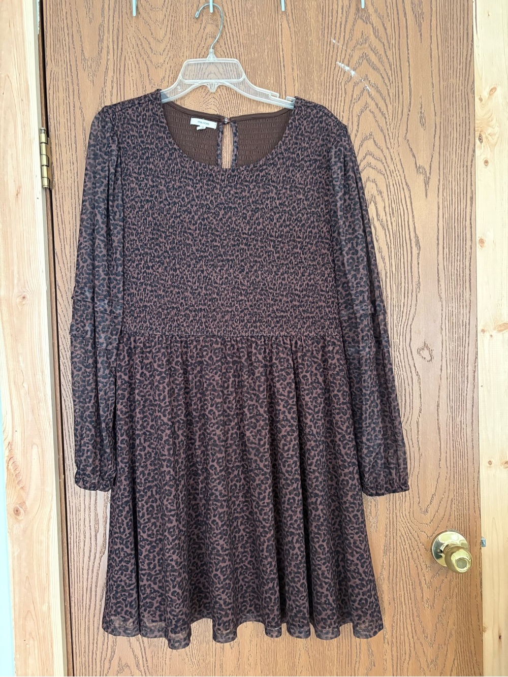 Maurices Brown Leopard-Print Long Sleeve Dress